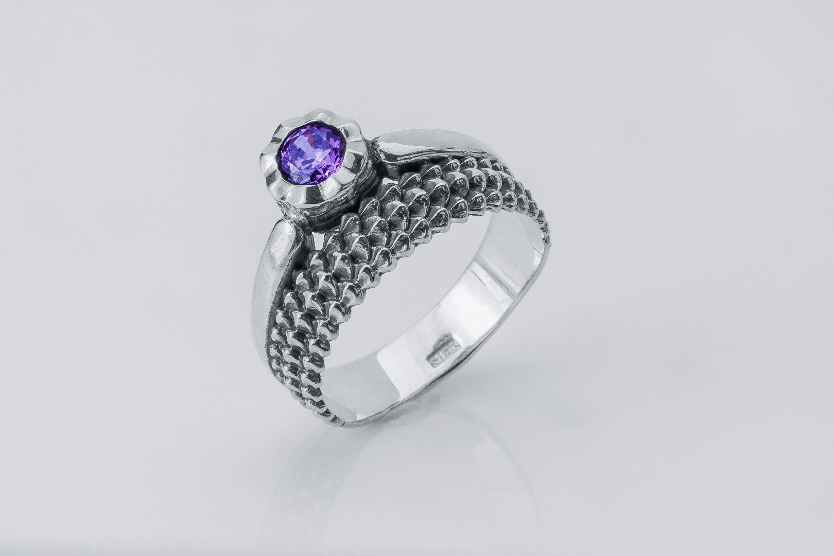 Thistle Purple Gem Ring, 925 silver - vikingworkshop