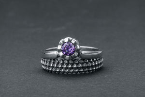 Thistle Purple Gem Ring, 925 silver - vikingworkshop