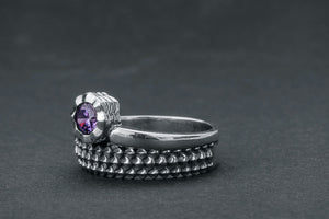 Thistle Purple Gem Ring, 925 silver - vikingworkshop