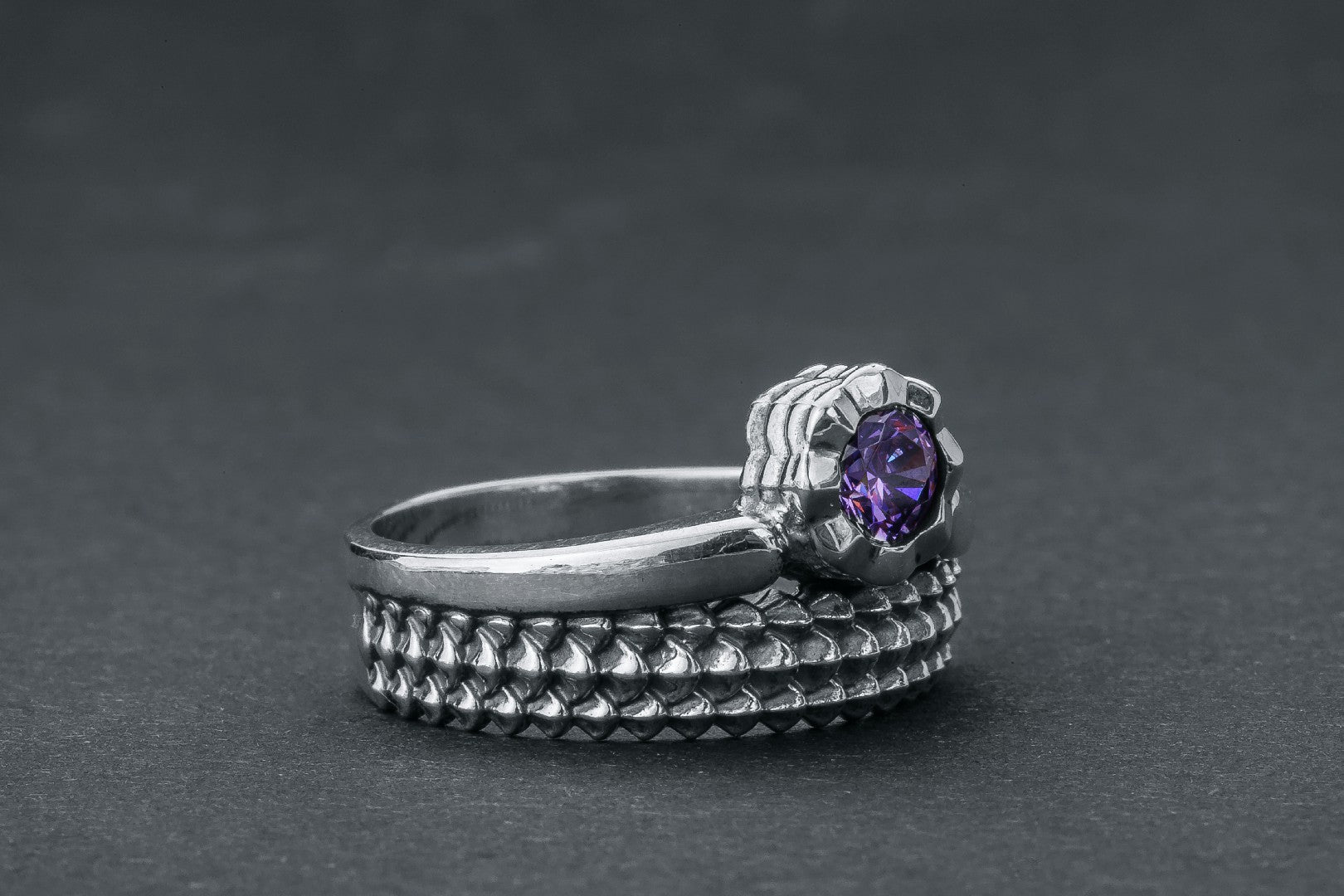 Thistle Purple Gem Ring, 925 silver - vikingworkshop