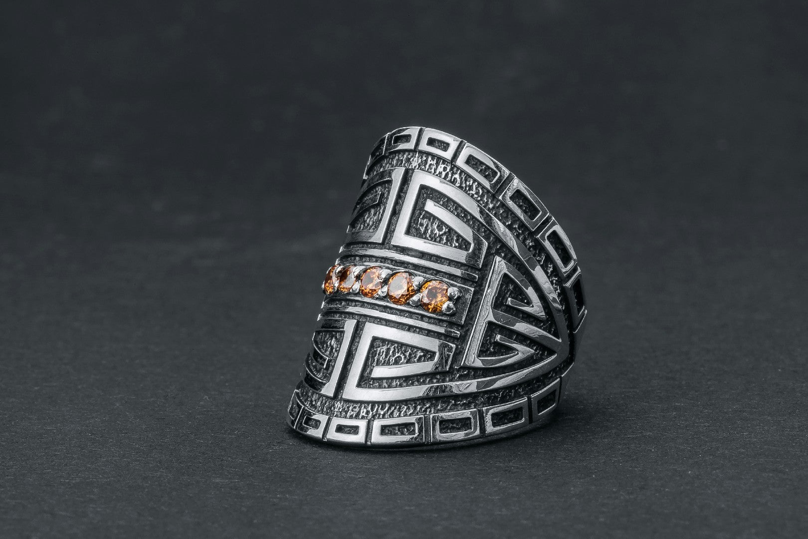 Stylish Statement Ring with Gems, 925 Silver - vikingworkshop