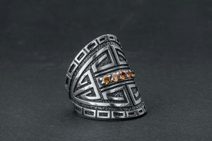 Stylish Statement Ring with Gems, 925 Silver - vikingworkshop