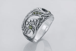 Leaves with Gems Ring, 925 Silver - vikingworkshop