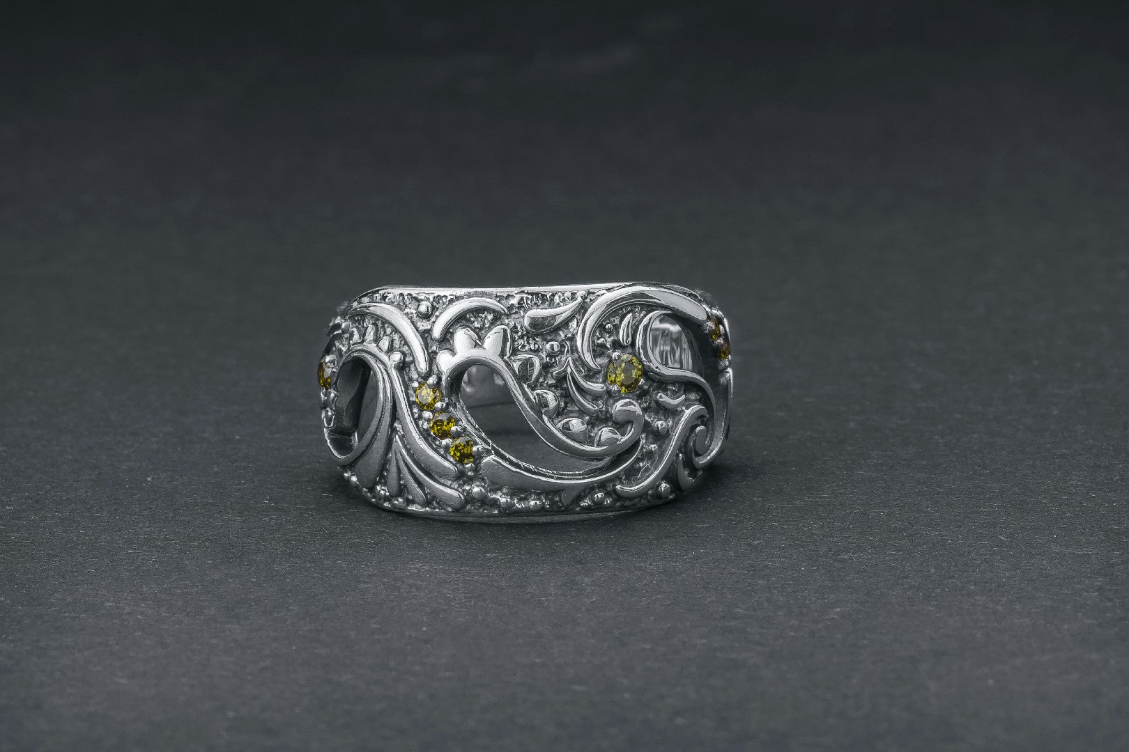 Leaves with Gems Ring, 925 Silver - vikingworkshop