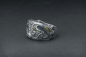 Leaves with Gems Ring, 925 Silver - vikingworkshop