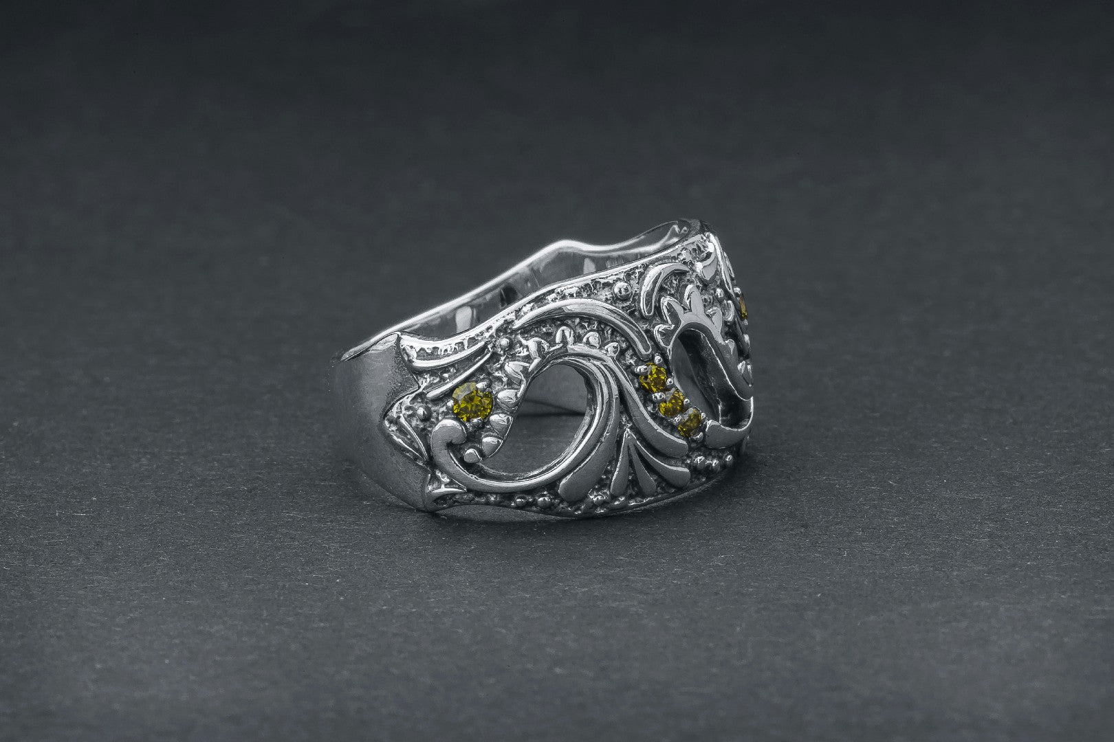 Leaves with Gems Ring, 925 Silver - vikingworkshop