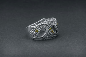 Leaves with Gems Ring, 925 Silver - vikingworkshop