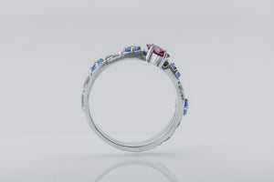 Ukrainian Cross Stitch Ring with Gems, 925 silver - vikingworkshop