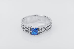 Ukrainian Ornament Ring wih Gem, 925 silver - vikingworkshop