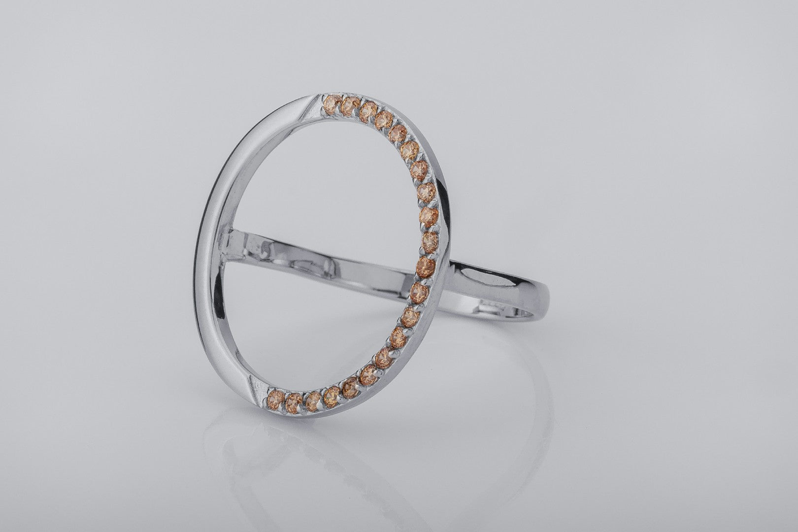 Simple Round Ring with Orange Gems, Rhodium Plated 925 Silver - vikingworkshop