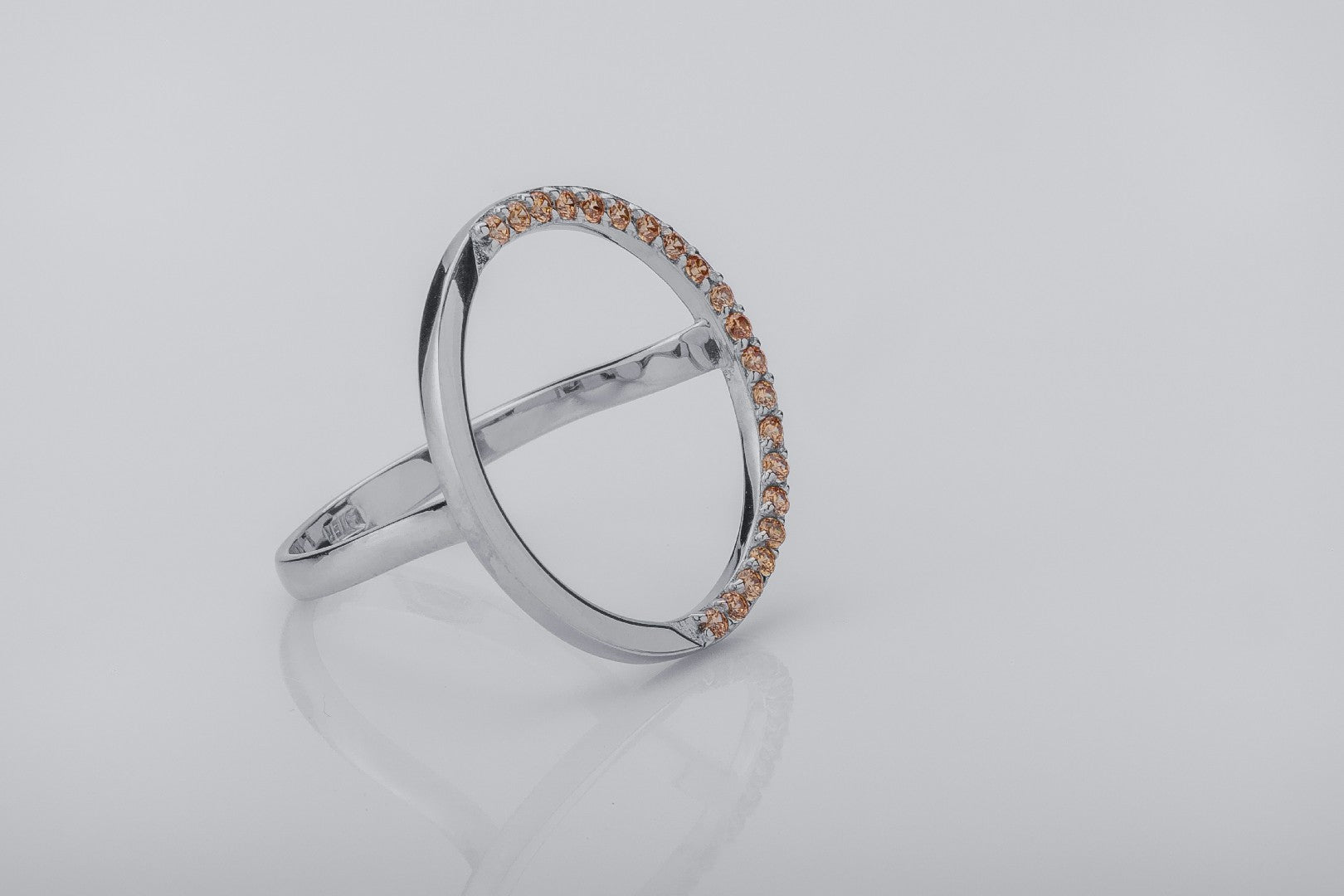 Simple Round Ring with Orange Gems, Rhodium Plated 925 Silver - vikingworkshop