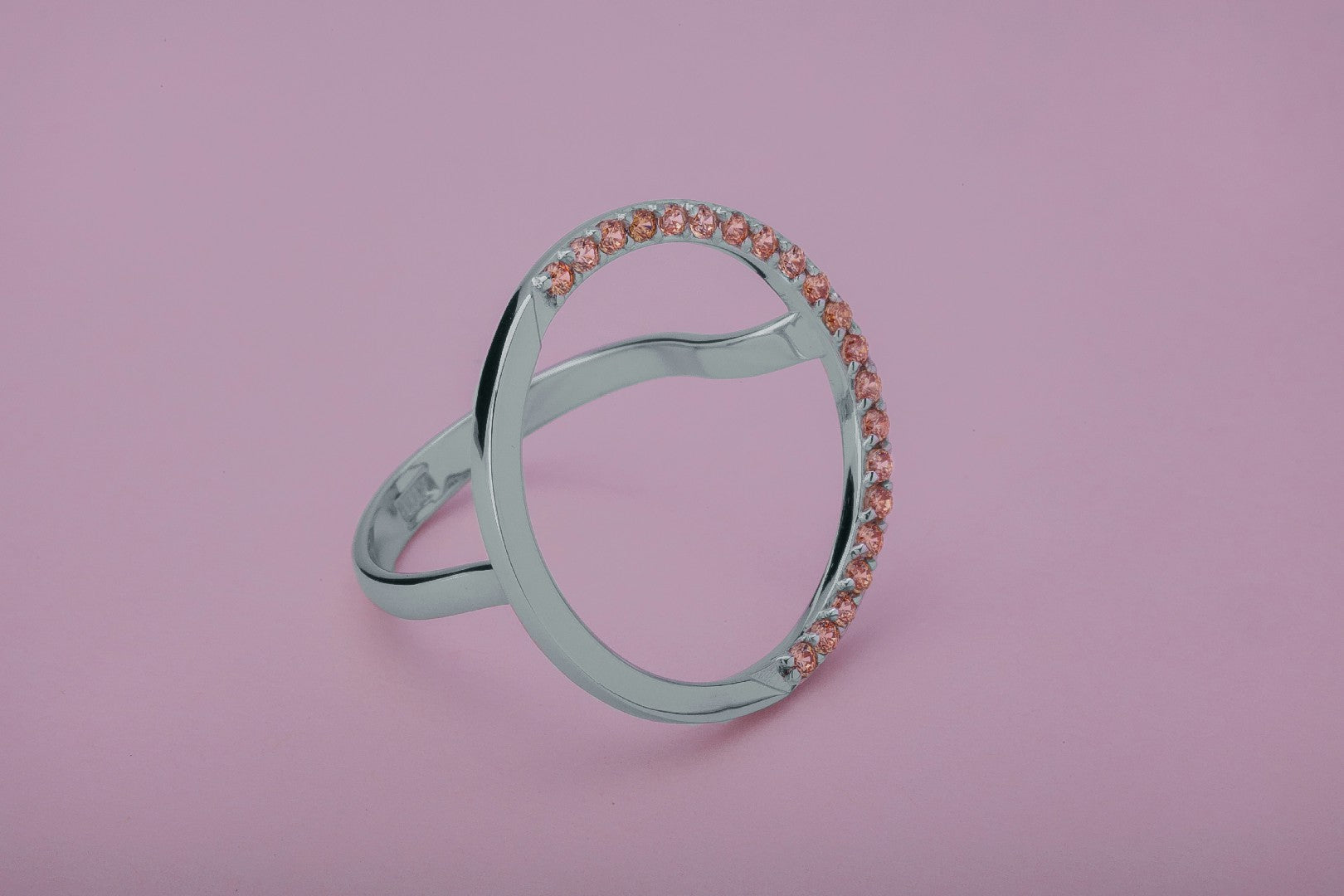 Simple Round Ring with Orange Gems, Rhodium Plated 925 Silver - vikingworkshop