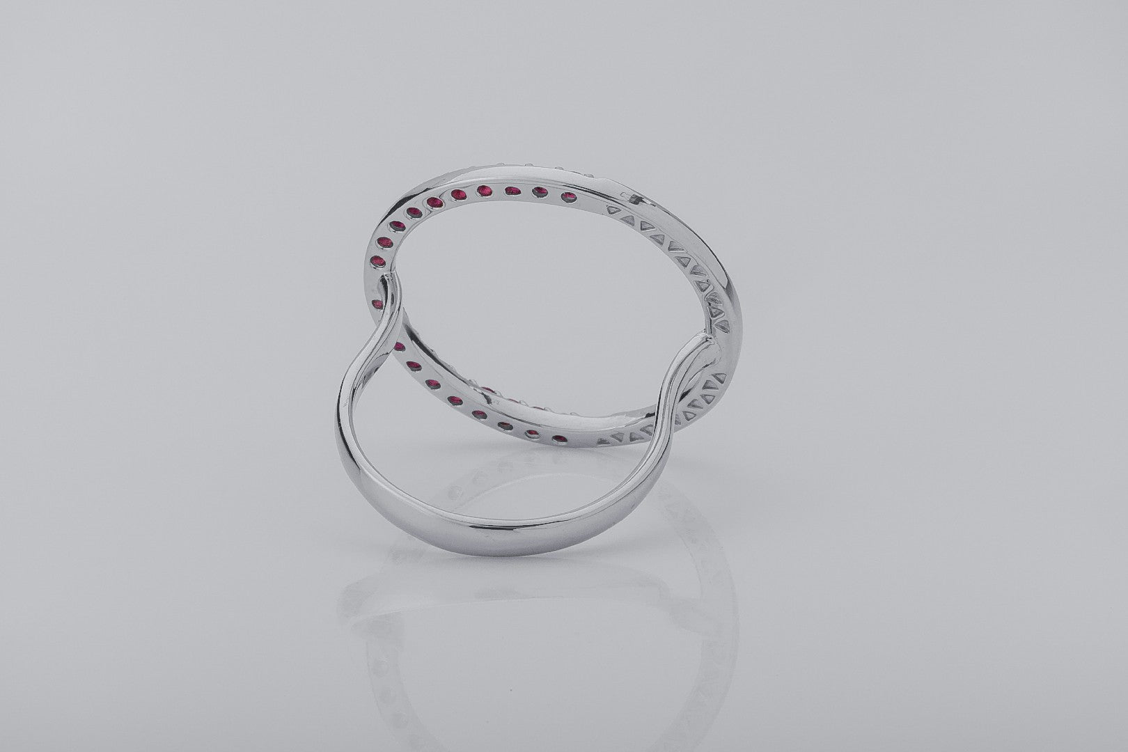 Simple Round Ring with Red Gems, Rhodium Plated 925 Silver - vikingworkshop