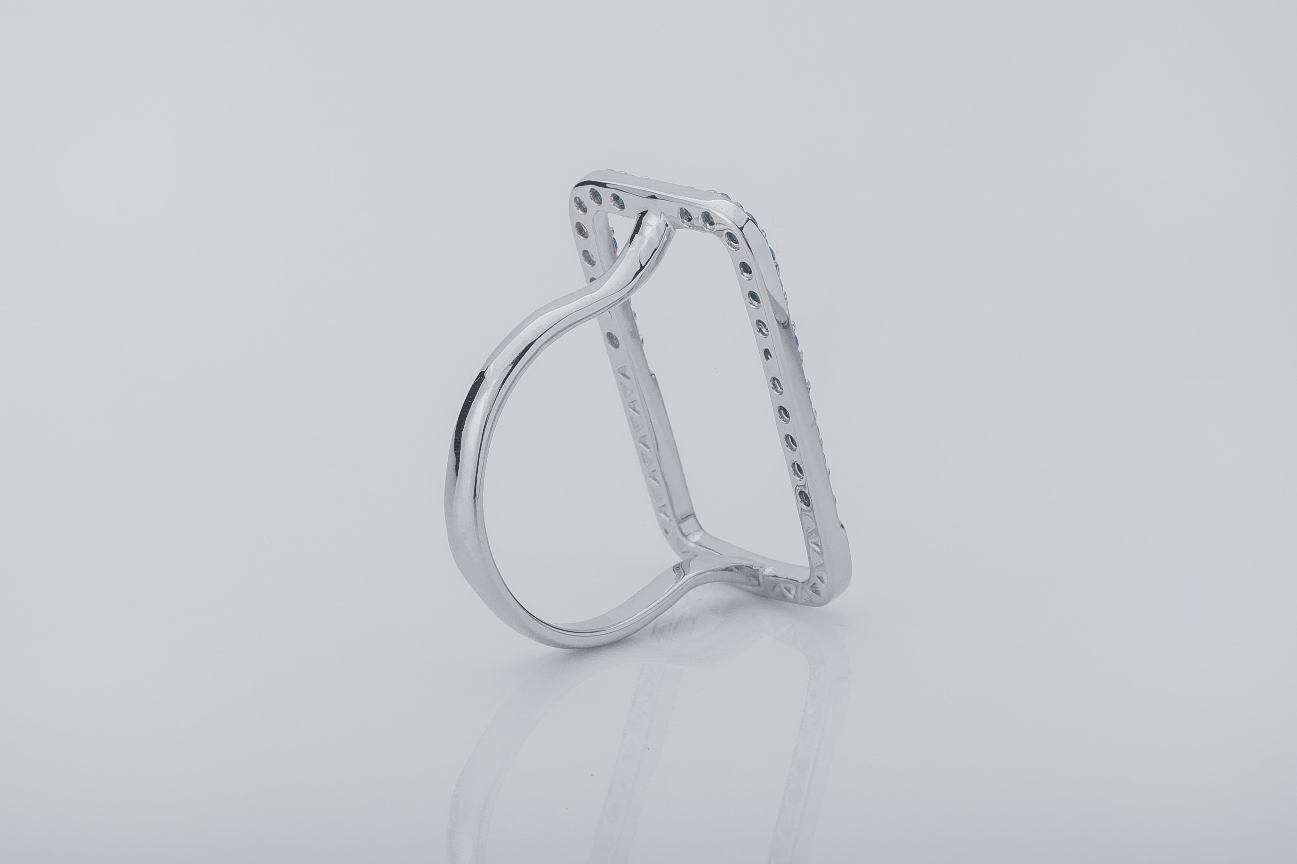 Simple Rectangular Ring with Blue Gems, Rhodium Plated 925 Silver - vikingworkshop