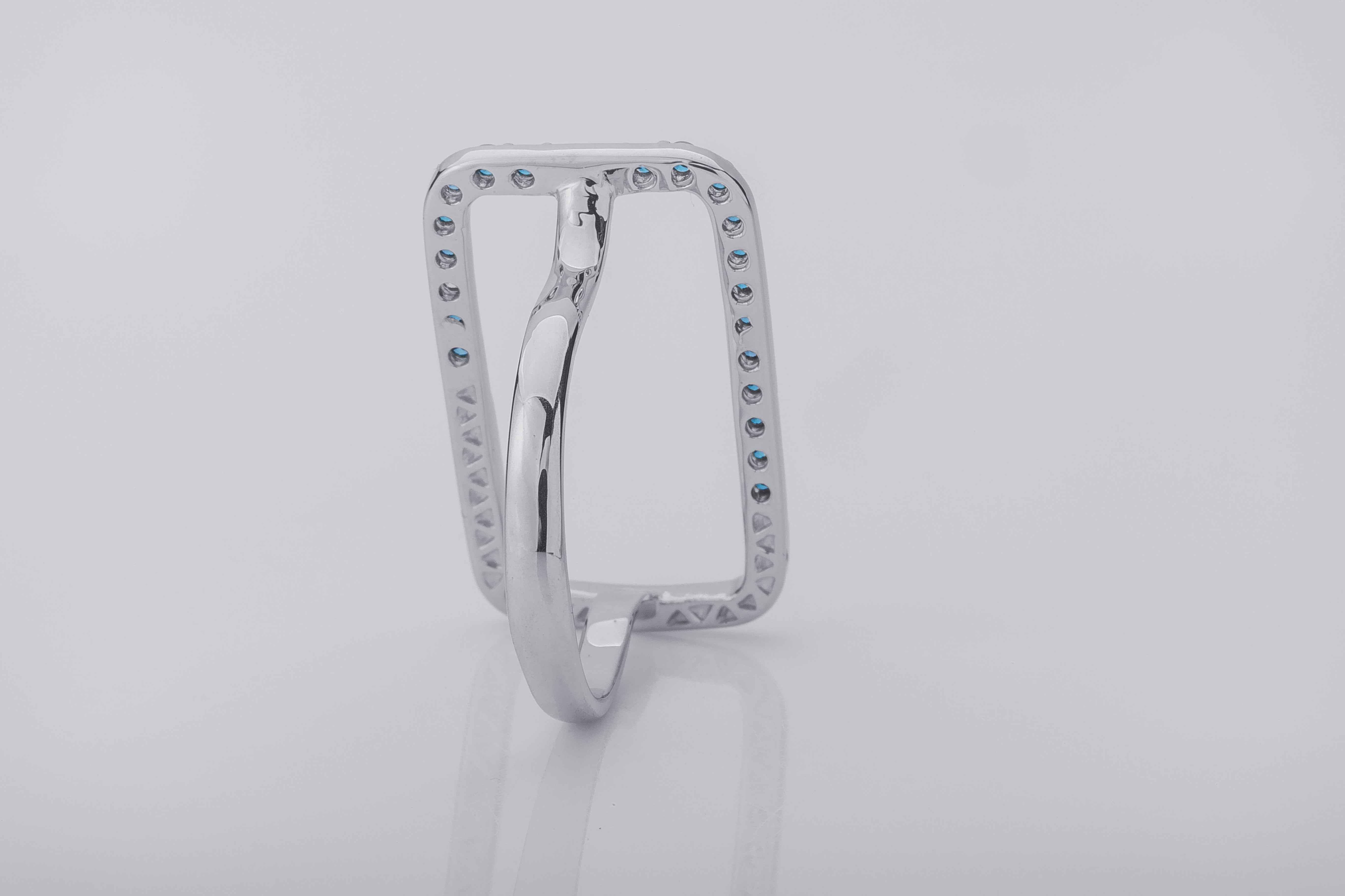 Simple Rectangular Ring with Blue Gems, Rhodium Plated 925 Silver - vikingworkshop