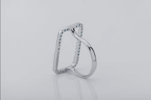 Simple Rectangular Ring with Blue Gems, Rhodium Plated 925 Silver - vikingworkshop