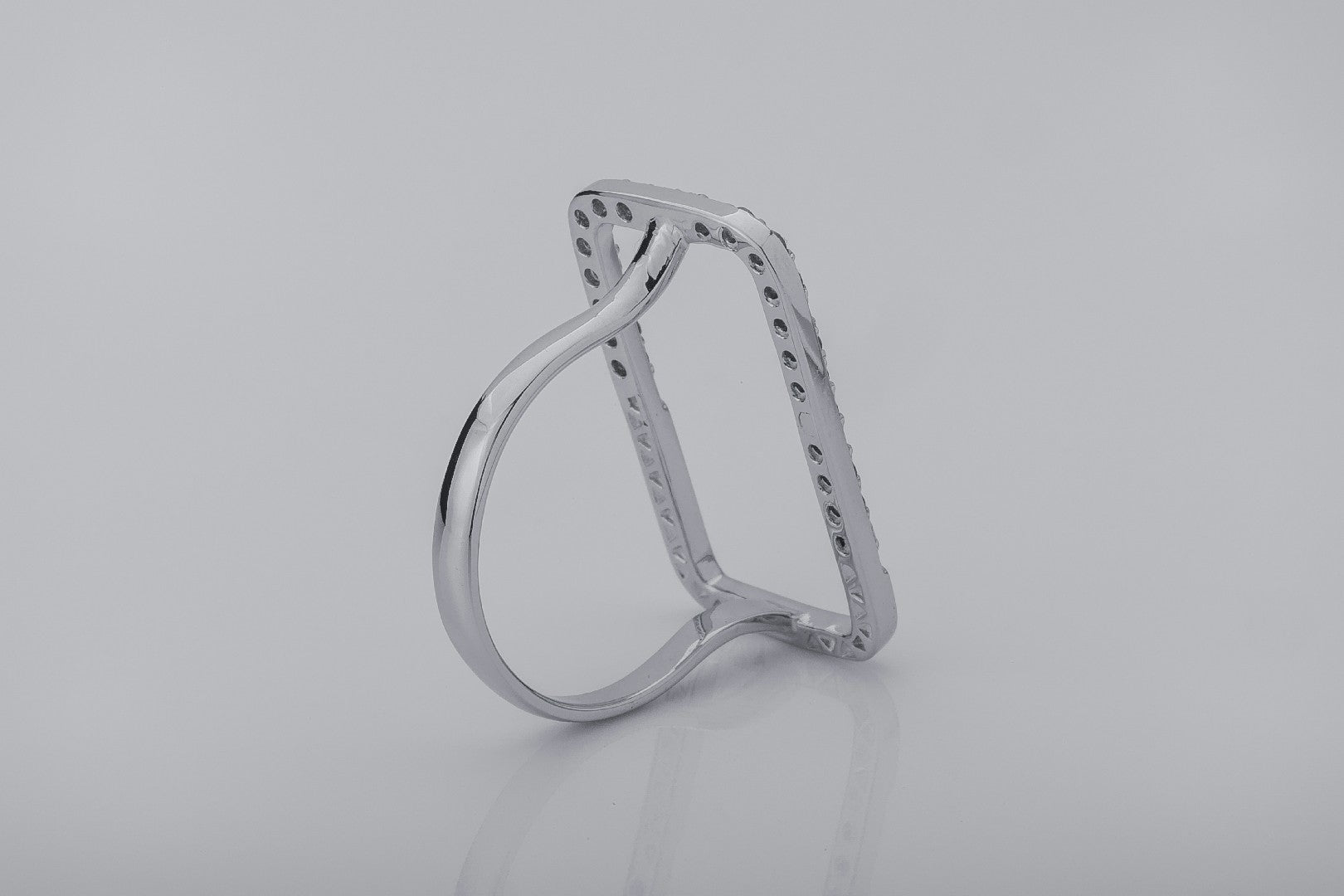 Simple Rectangular Ring with Orange Gems, Rhodium Plated 925 Silver - vikingworkshop