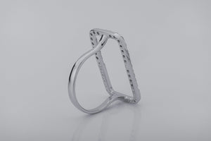 Simple Rectangular Ring with Orange Gems, Rhodium Plated 925 Silver - vikingworkshop