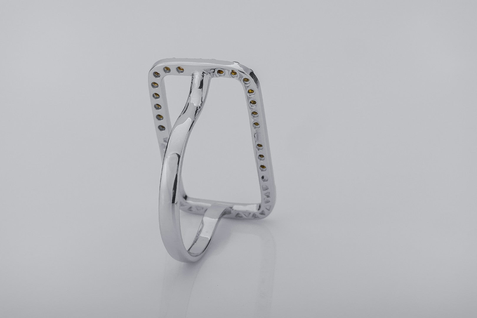 Simple Rectangular Ring with Orange Gems, Rhodium Plated 925 Silver - vikingworkshop