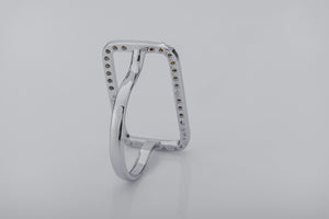 Simple Rectangular Ring with Orange Gems, Rhodium Plated 925 Silver - vikingworkshop