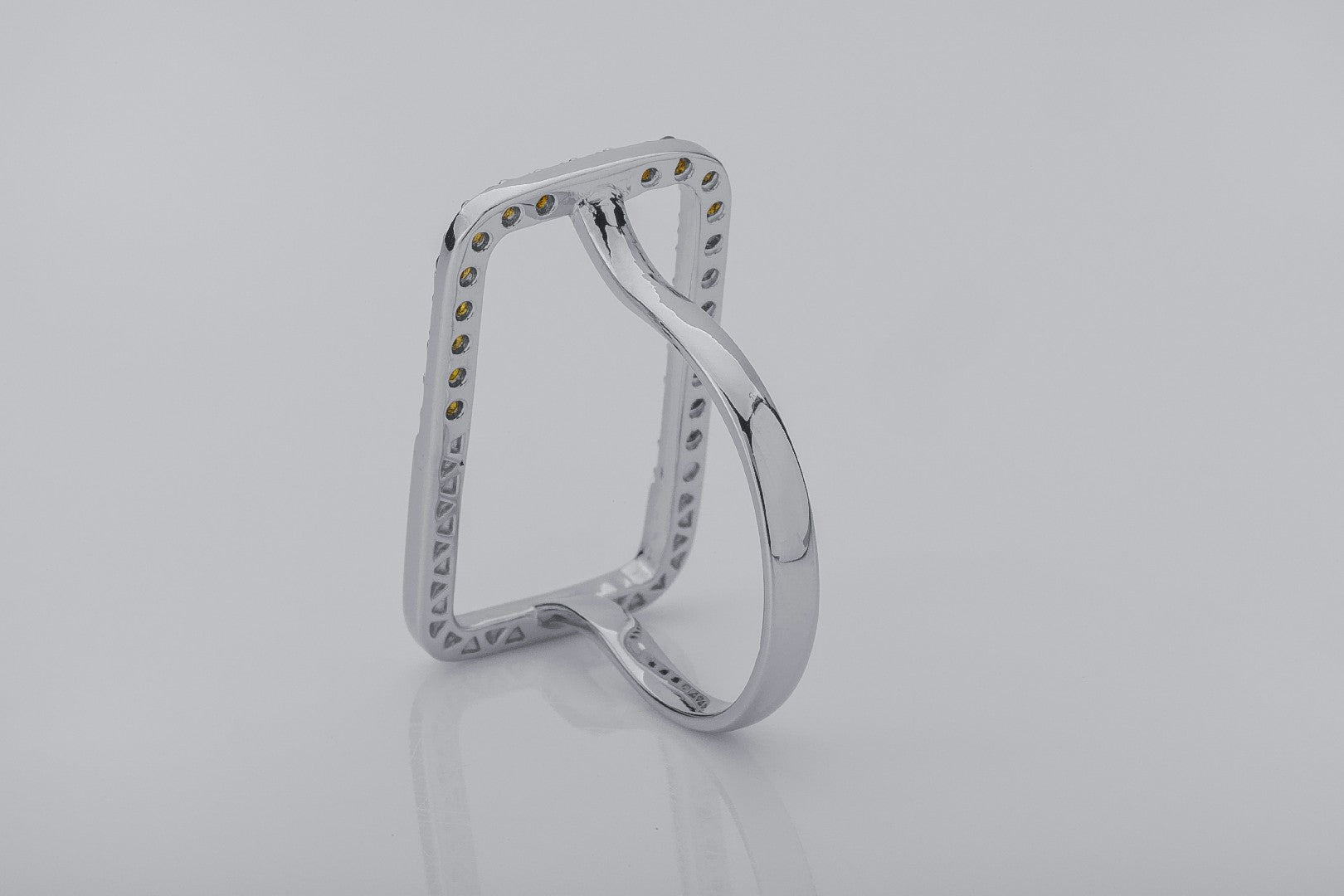 Simple Rectangular Ring with Orange Gems, Rhodium Plated 925 Silver - vikingworkshop