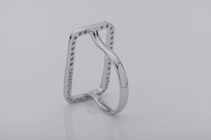 Simple Rectangular Ring with Orange Gems, Rhodium Plated 925 Silver - vikingworkshop