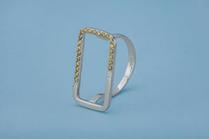 Simple Rectangular Ring with Orange Gems, Rhodium Plated 925 Silver - vikingworkshop