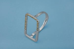 Simple Rectangular Ring with Orange Gems, Rhodium Plated 925 Silver - vikingworkshop