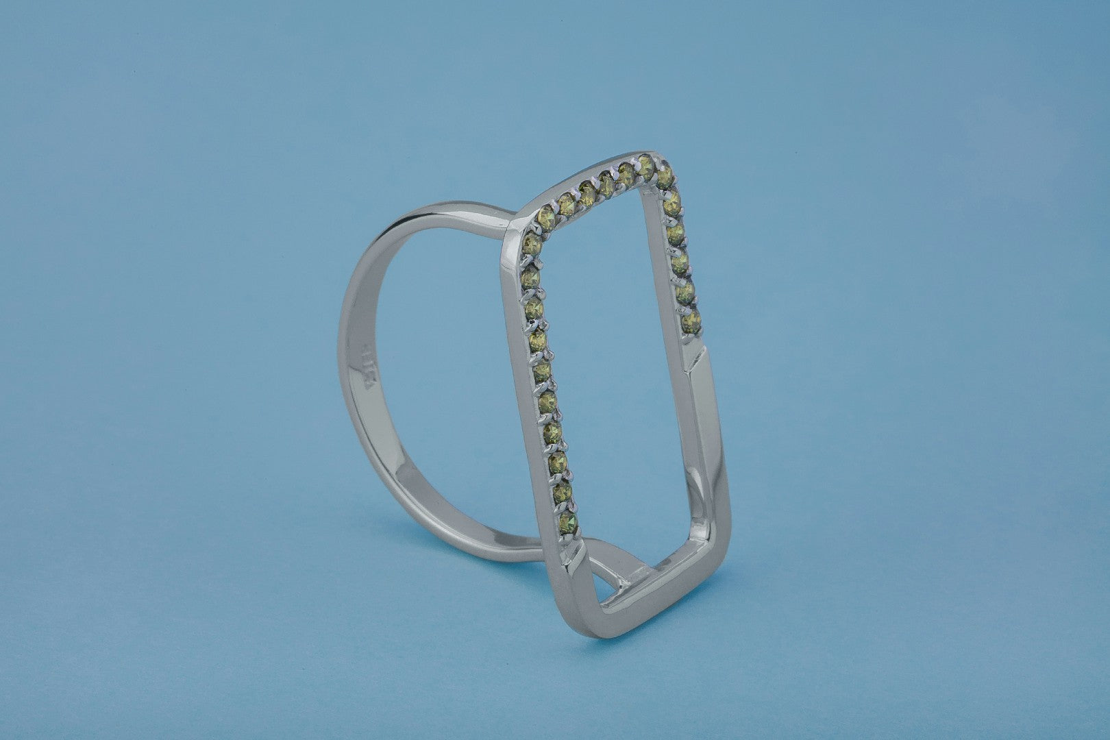 Simple Rectangular Ring with Orange Gems, Rhodium Plated 925 Silver - vikingworkshop