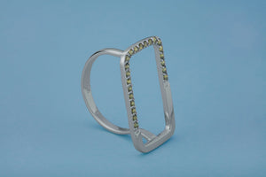 Simple Rectangular Ring with Orange Gems, Rhodium Plated 925 Silver - vikingworkshop