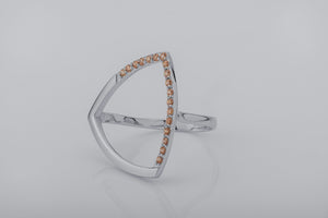 Simple Triangular Ring with Orange Gems, Rhodium Plated 925 Silver - vikingworkshop