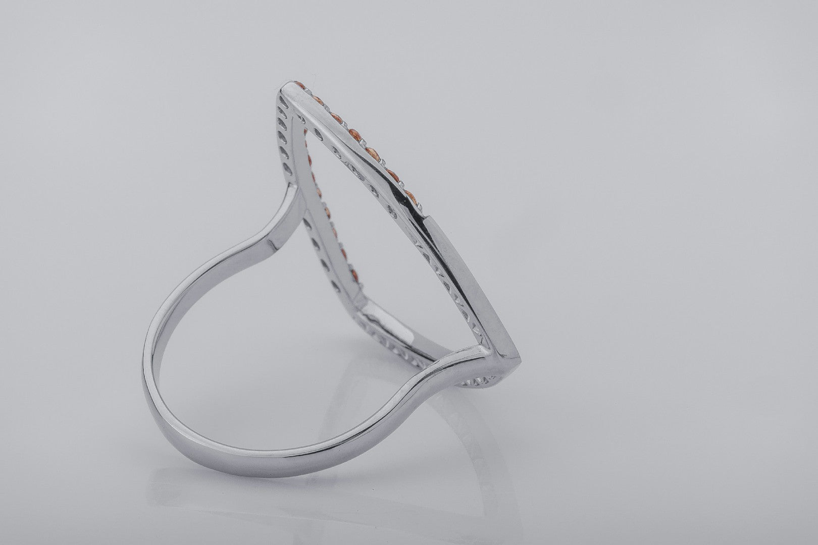 Simple Triangular Ring with Orange Gems, Rhodium Plated 925 Silver - vikingworkshop