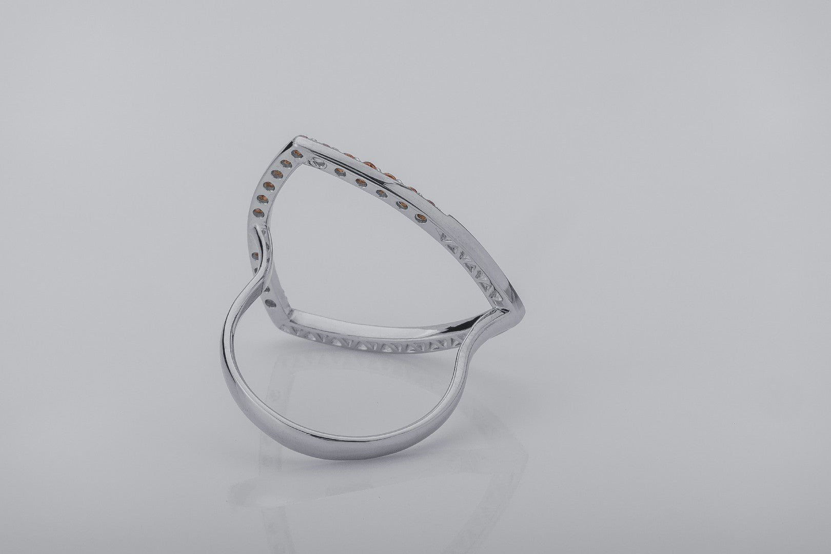 Simple Triangular Ring with Orange Gems, Rhodium Plated 925 Silver - vikingworkshop