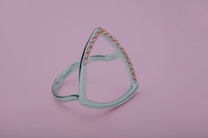 Simple Triangular Ring with Orange Gems, Rhodium Plated 925 Silver - vikingworkshop