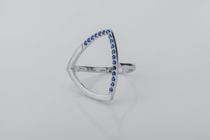 Simple Triangular Ring with Blue Gems, Rhodium Plated 925 Silver - vikingworkshop