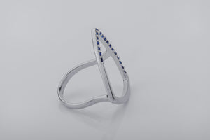 Simple Triangular Ring with Blue Gems, Rhodium Plated 925 Silver - vikingworkshop