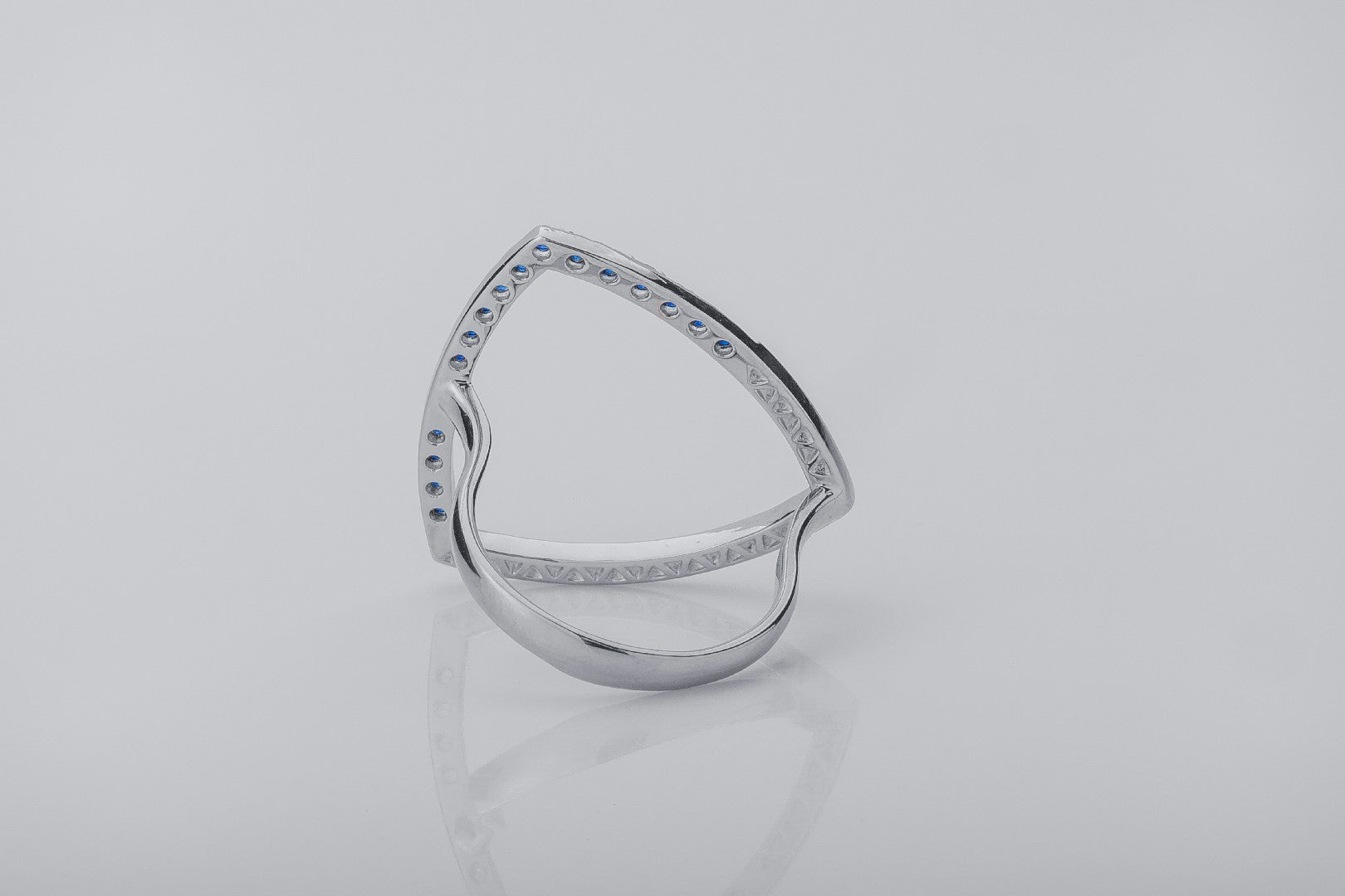 Simple Triangular Ring with Blue Gems, Rhodium Plated 925 Silver - vikingworkshop