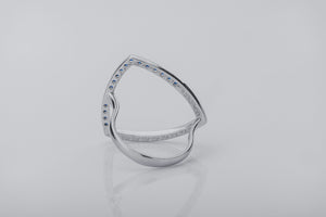 Simple Triangular Ring with Blue Gems, Rhodium Plated 925 Silver - vikingworkshop