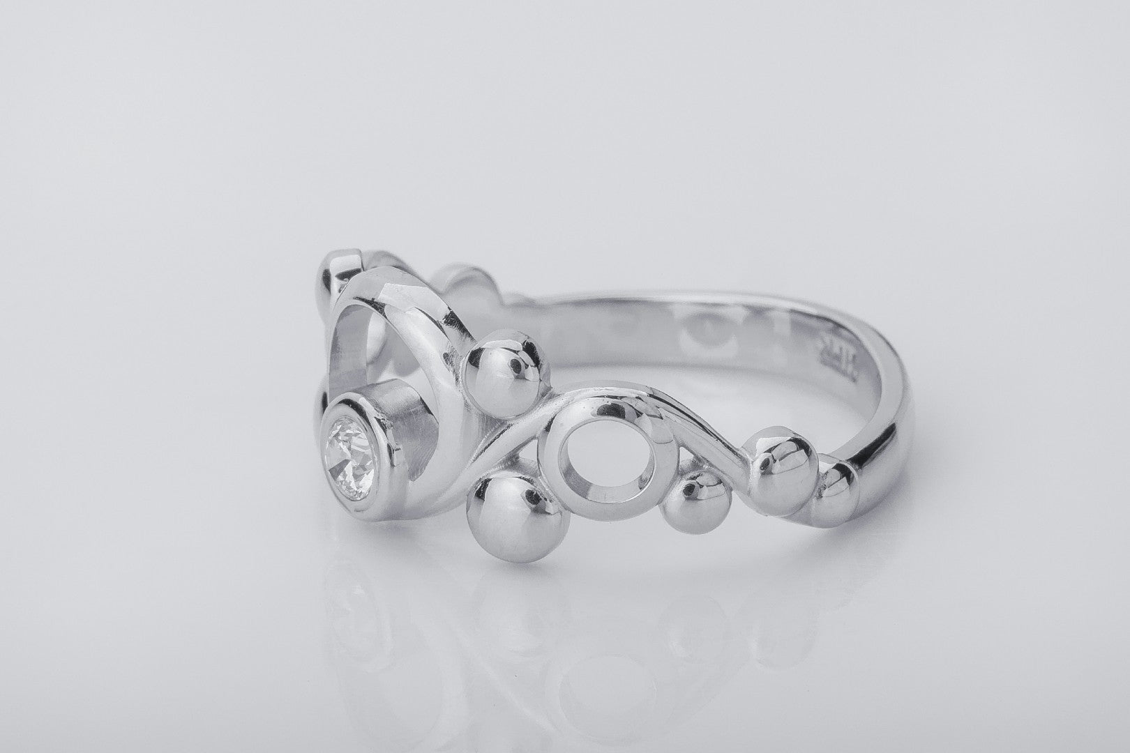 Oxygen Molecule Interpritation Ring, Rhodium Plated 925 Silver - vikingworkshop