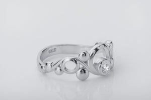 Oxygen Molecule Interpritation Ring, Rhodium Plated 925 Silver - vikingworkshop