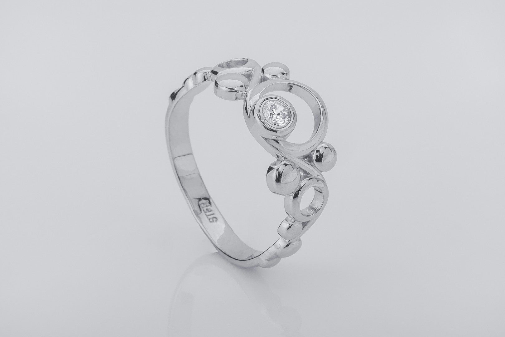 Oxygen Molecule Interpritation Ring, Rhodium Plated 925 Silver - vikingworkshop