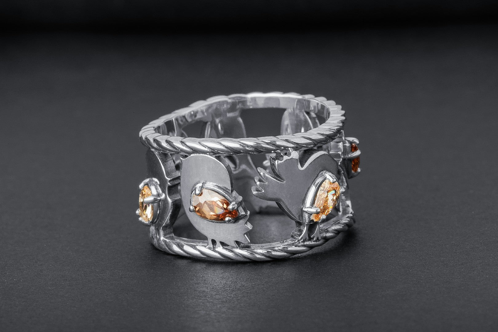 Little Birdies Ring with Gems, 925 Silver - vikingworkshop