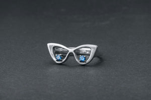 Stylish Glasses Ring with Blue Gems - vikingworkshop