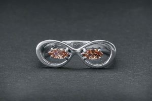 Unique Sunglasses Ring with Orange Gems - vikingworkshop