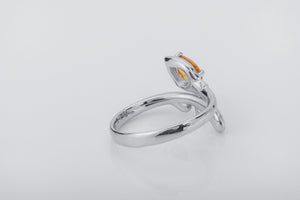 Candle Flame Citrine Ring, Rhodium plated 925 silver - vikingworkshop