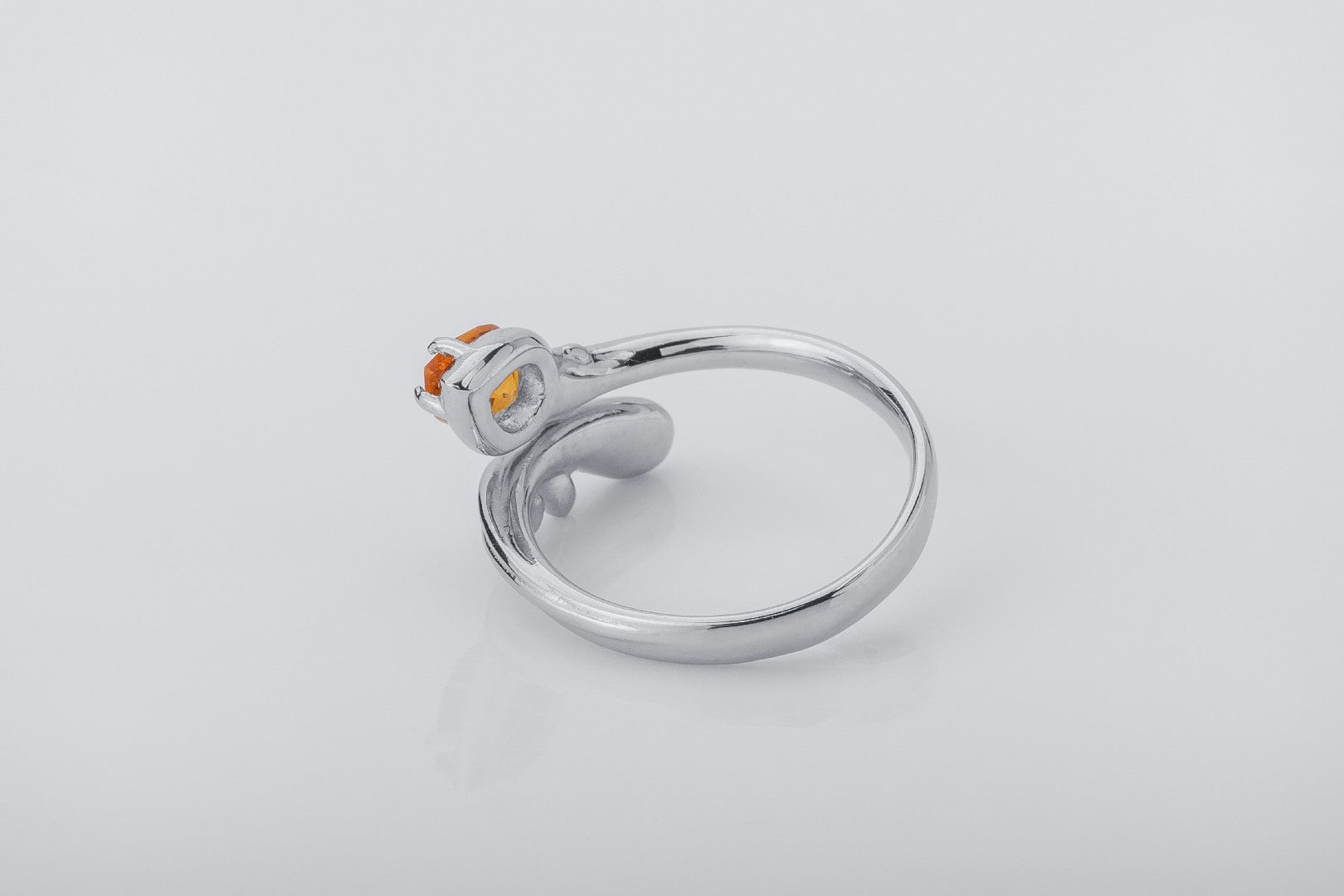 Candle Flame Citrine Ring, Rhodium plated 925 silver - vikingworkshop