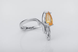 Candle Light Ring with Citrine, Rhodium plated 925 silver - vikingworkshop