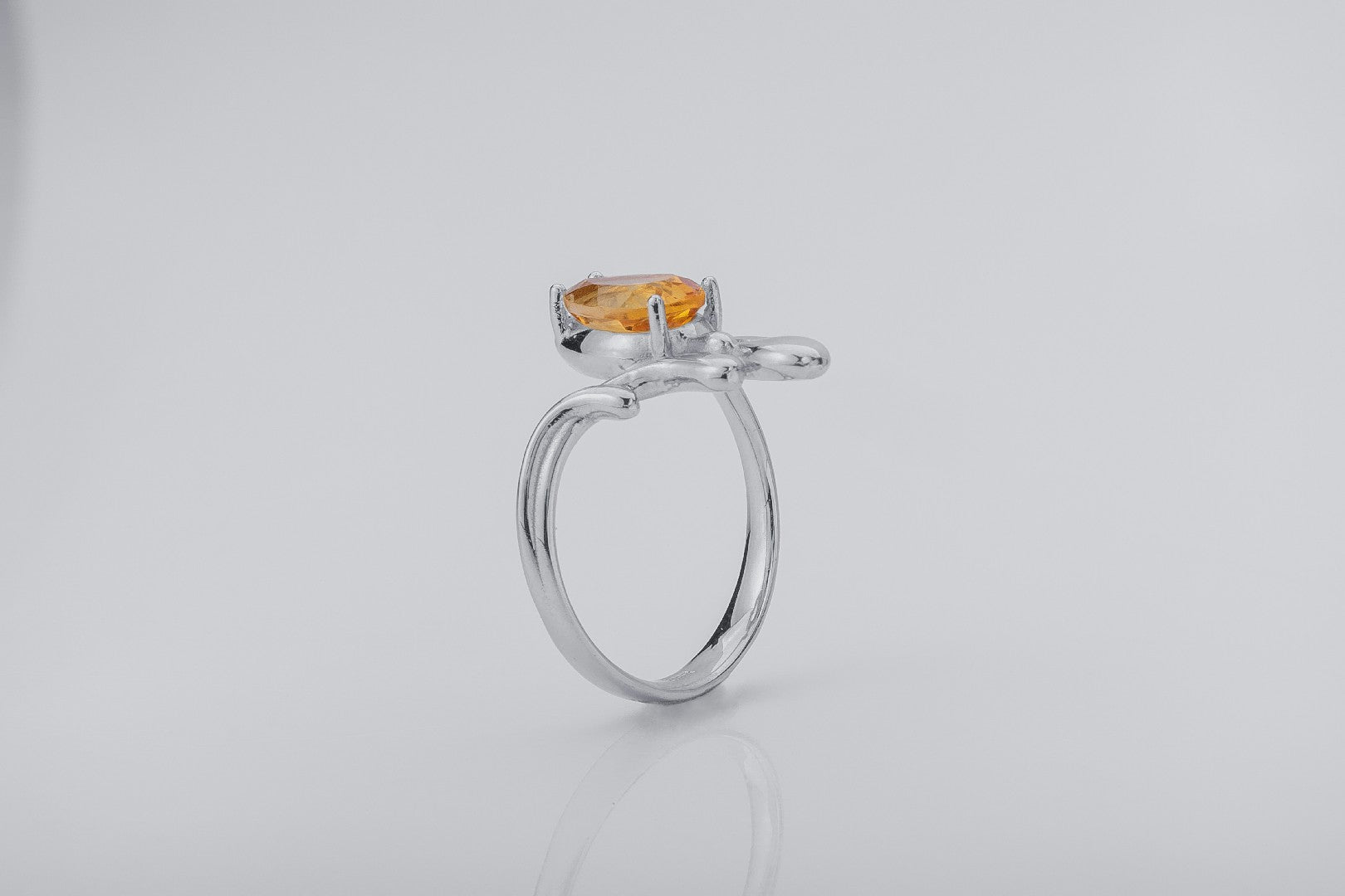 Candle Light Ring with Citrine, Rhodium plated 925 silver - vikingworkshop