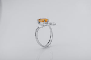 Candle Light Ring with Citrine, Rhodium plated 925 silver - vikingworkshop