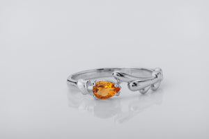 Candle Statement ring With Citrine, Rhodium plated 925 silver - vikingworkshop